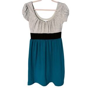 Y2K Delia’s Babydoll Empire Waist Colorblock Dress Women's M Teal Black Gray